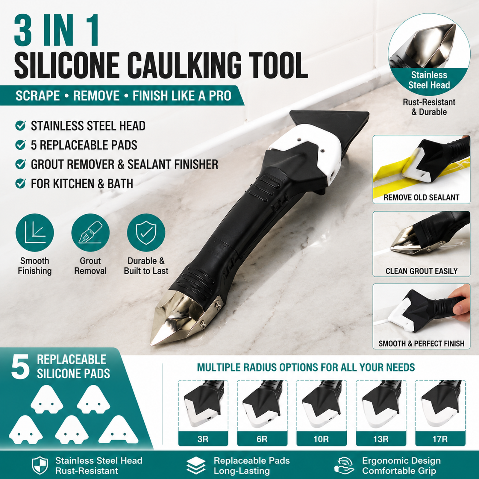 Woodworking Basic Tools - 3-in-1 Caulking Tool Kit with 5